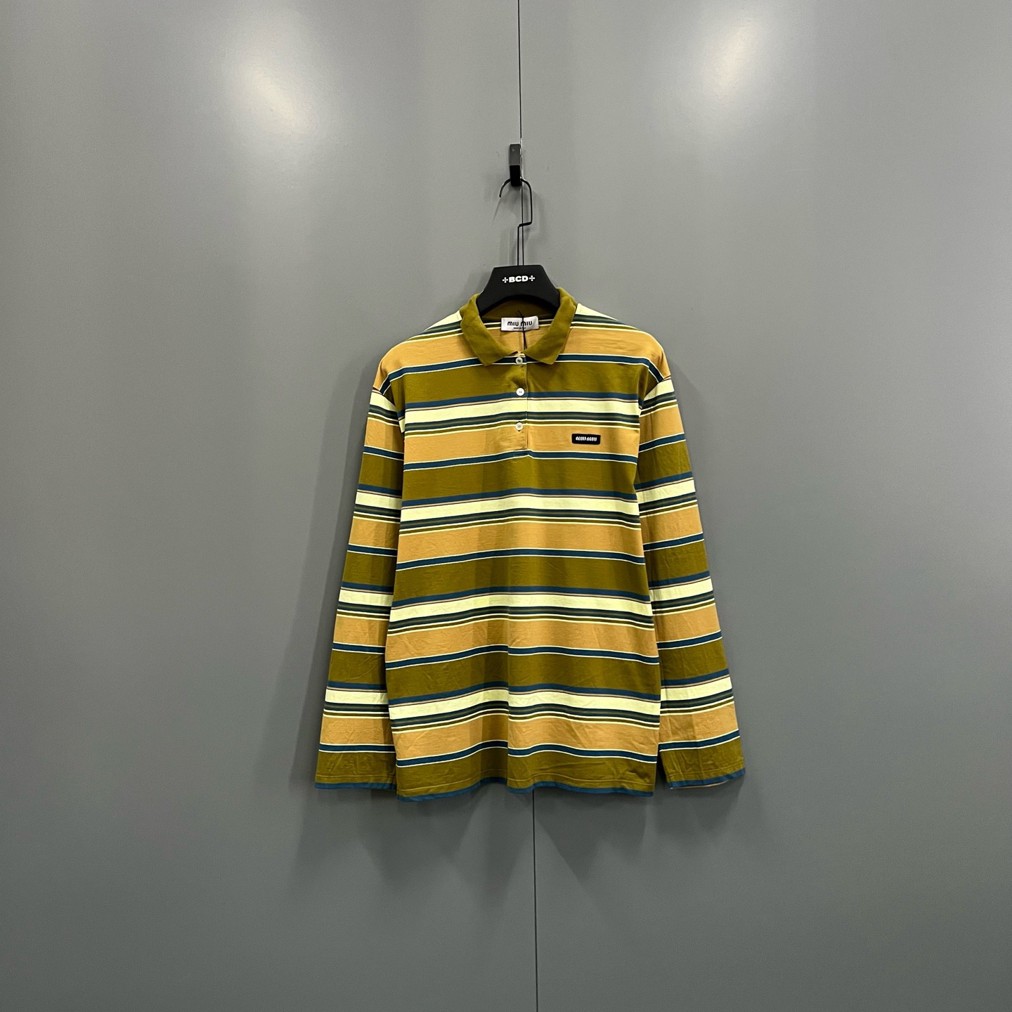 未使用 MIU MIU/缪缪 楠 条纹logo长袖polo衫 S码/全新/020768