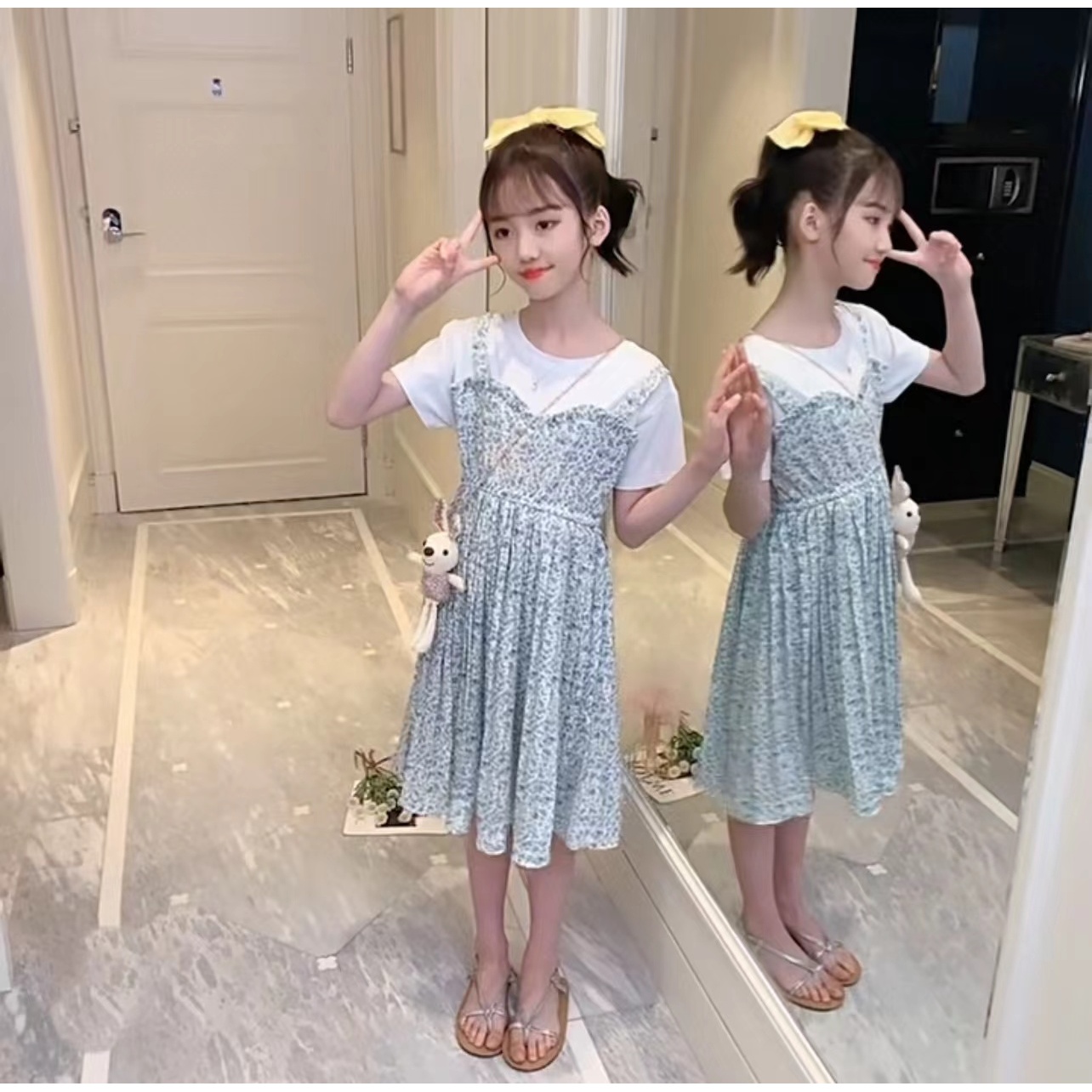 女童2025夏季新款洋气假两件碎花裙B2796