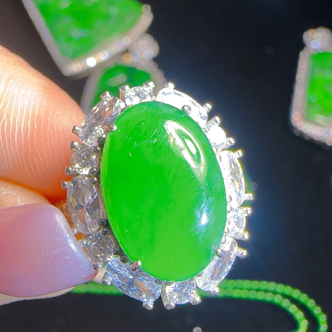 翡翠戒指银S925镶嵌天然