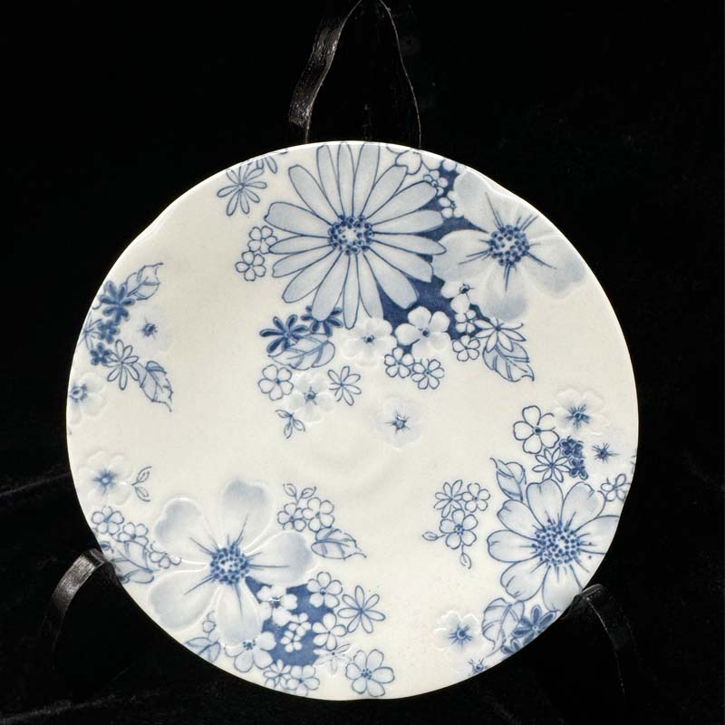 日本进口有古窑日式釉下彩陶瓷盘子花集圆盘套装家用菜盘餐盘餐具