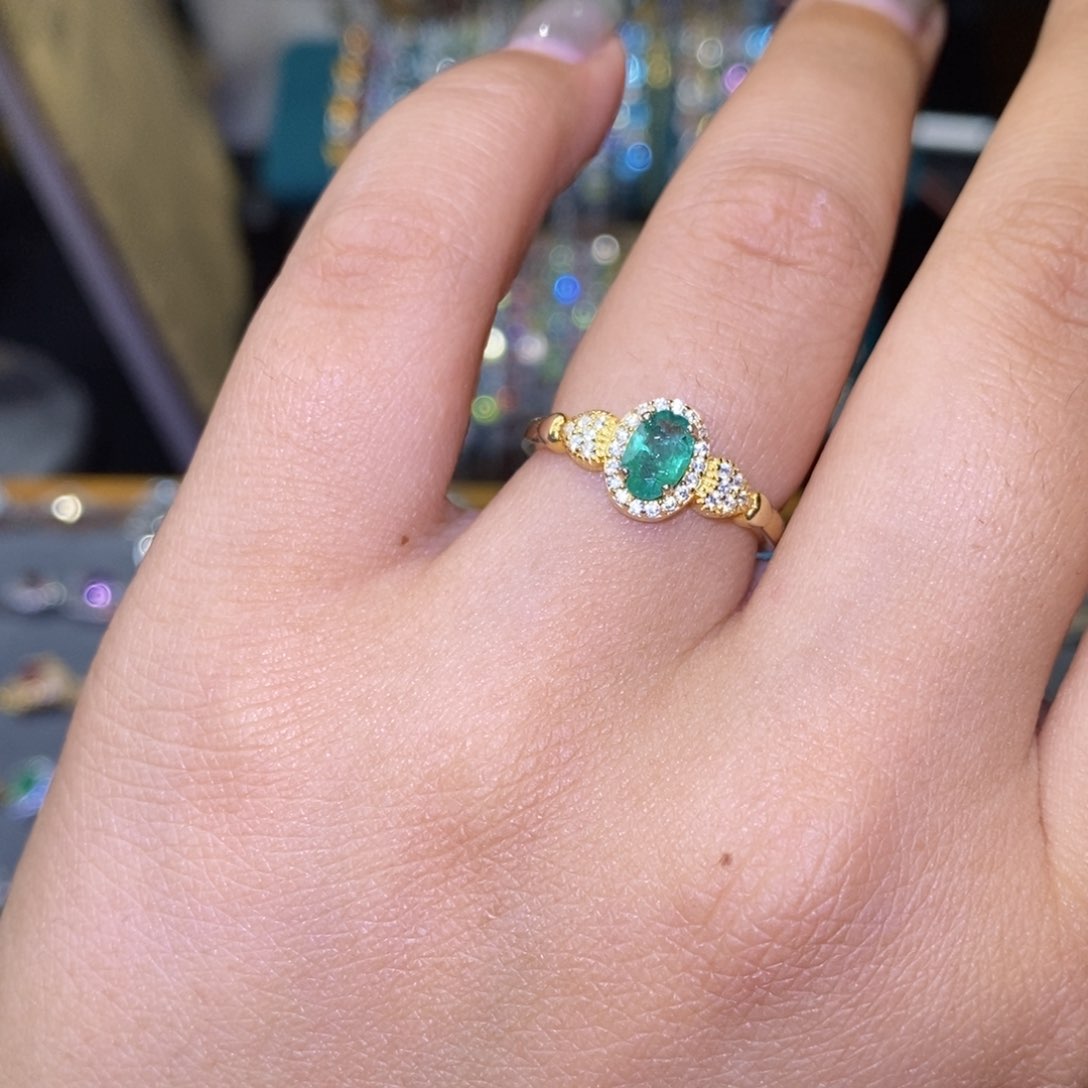 祖母绿戒指银S925镶嵌