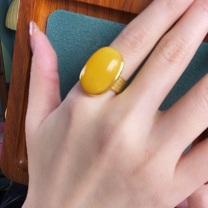 蜜蜡银S925镶嵌戒指戒指