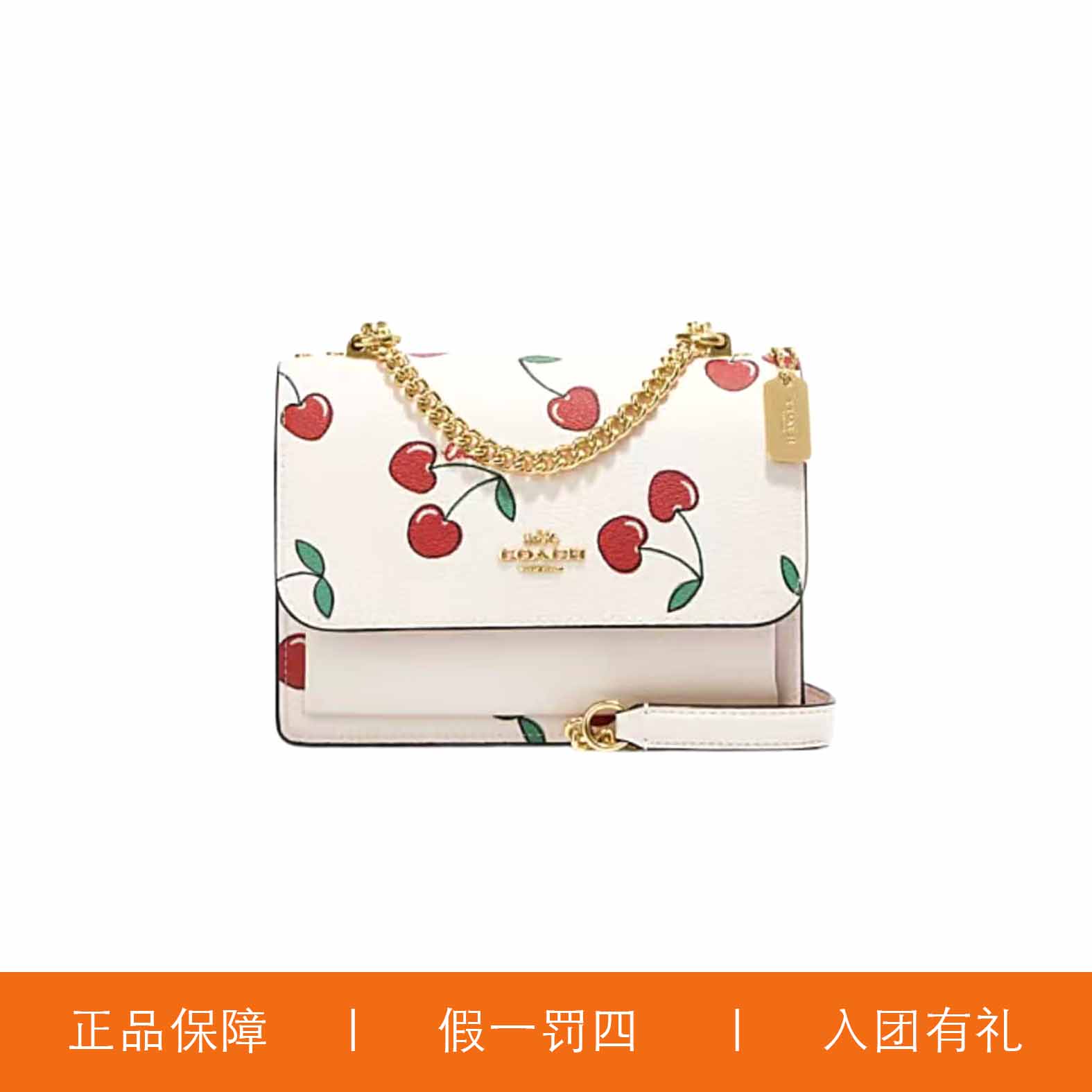 95新 COACH/蔻驰 蔻驰白色樱桃印花风琴包/H8519/18X13X5