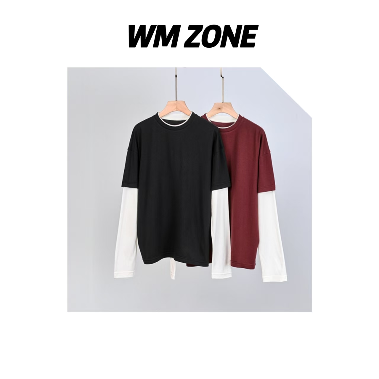 WM3-15- 4177 SL-109 假两件羊毛圆领长袖T恤