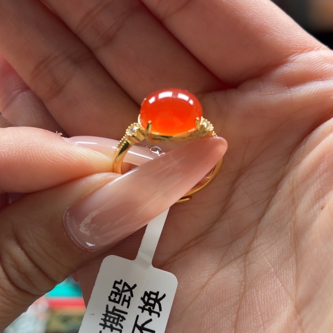 南红玛瑙银S925镶嵌女戒原矿保山南红小庄冰红女戒