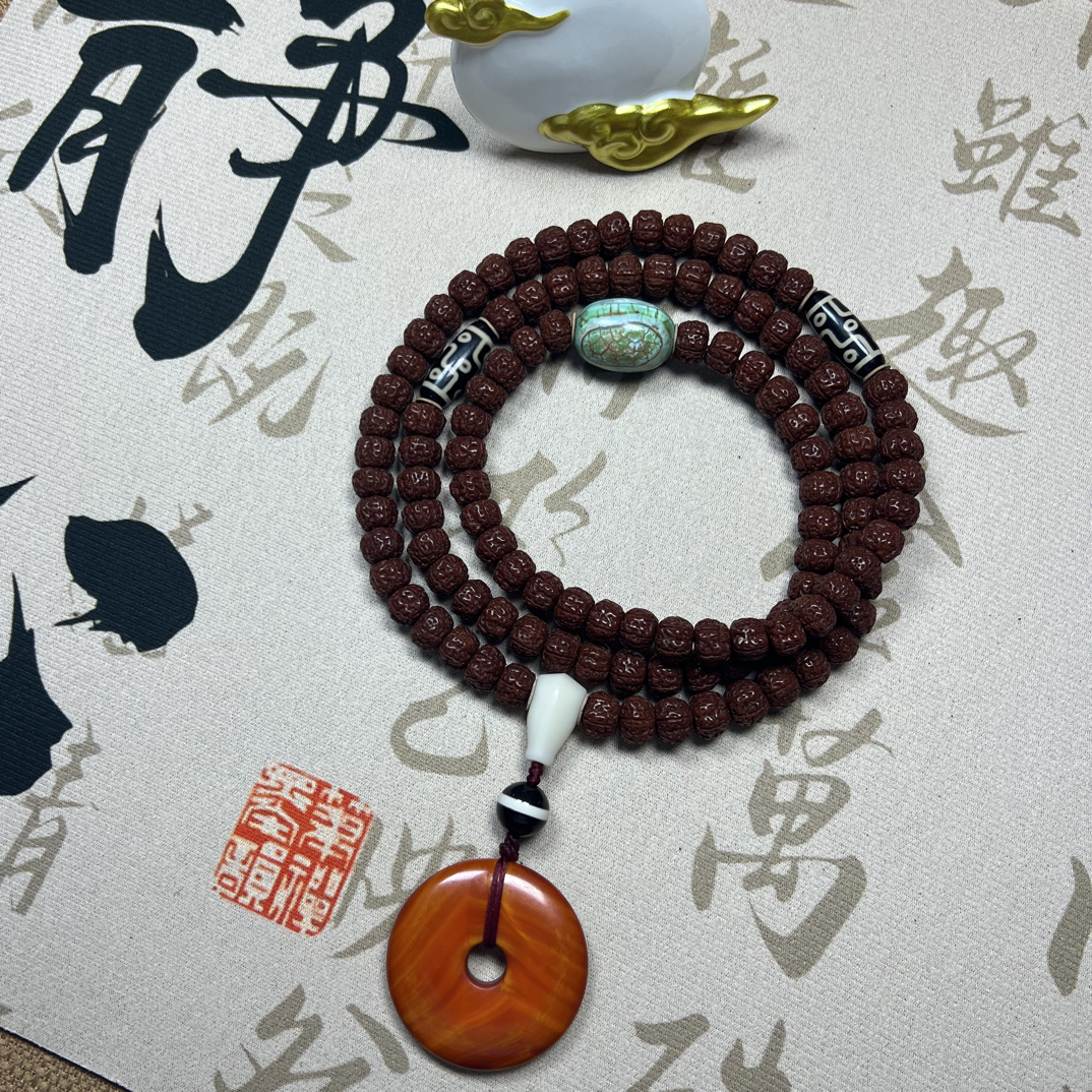 藏式直切高密度满肉六瓣精品盘龙纹108颗脖挂
