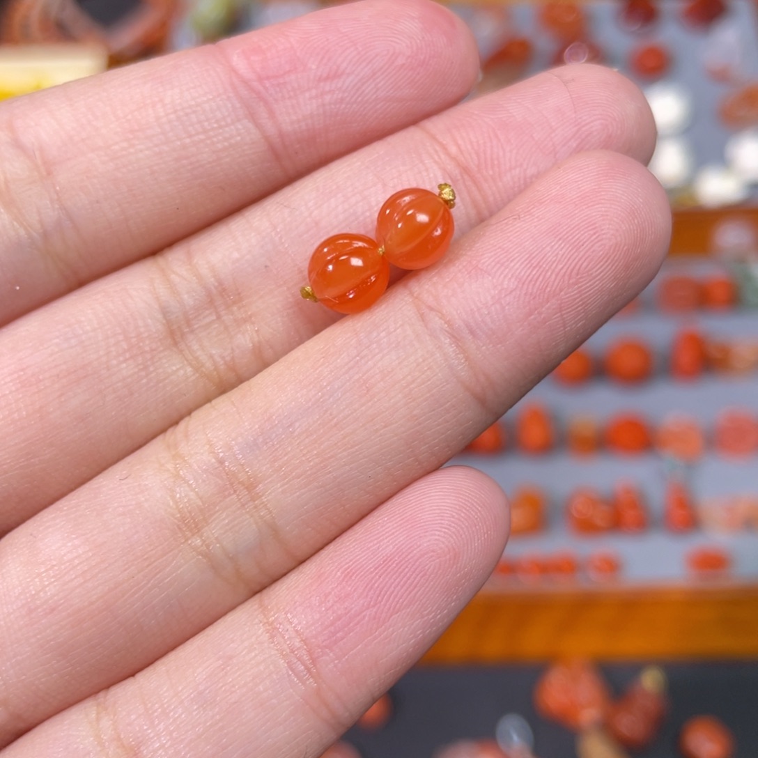 南红玛瑙未镶嵌南瓜珠卡6.5一对