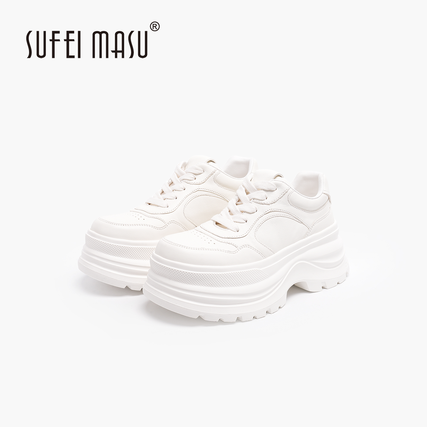 苏菲玛素厚底松糕小白鞋时尚圆头百搭轻便运动休闲鞋SF62C-297