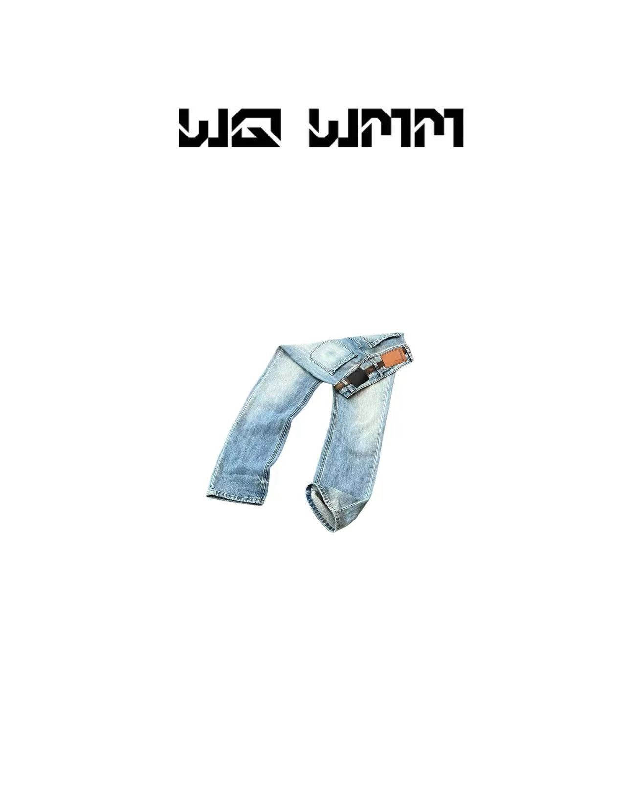 【WQWMM】小众设计洗水双腰显瘦皮牌磨毛窄窄直筒牛仔裤25A11126