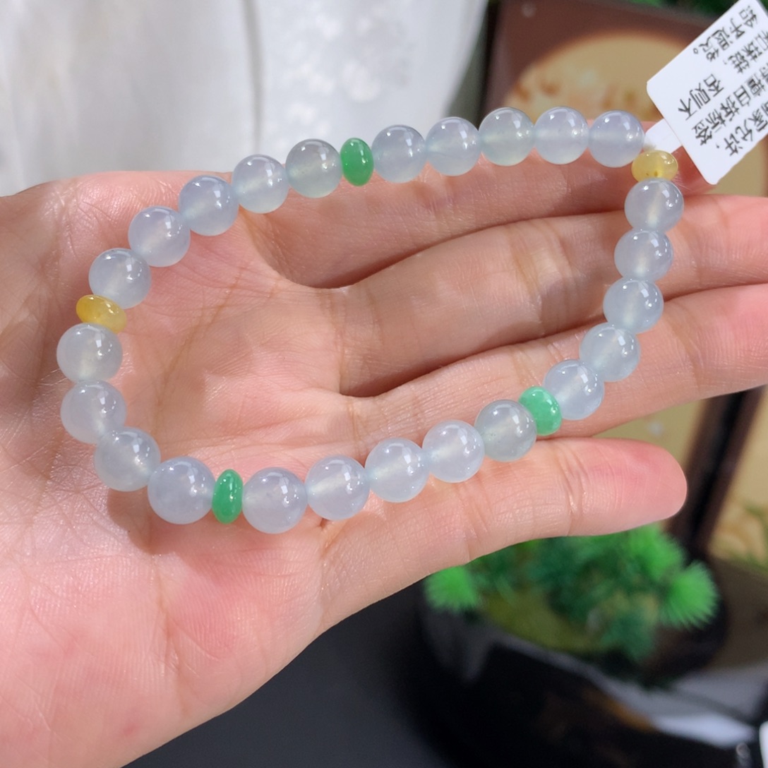 翡翠未镶嵌手串卡6.8冰胶蓝手串