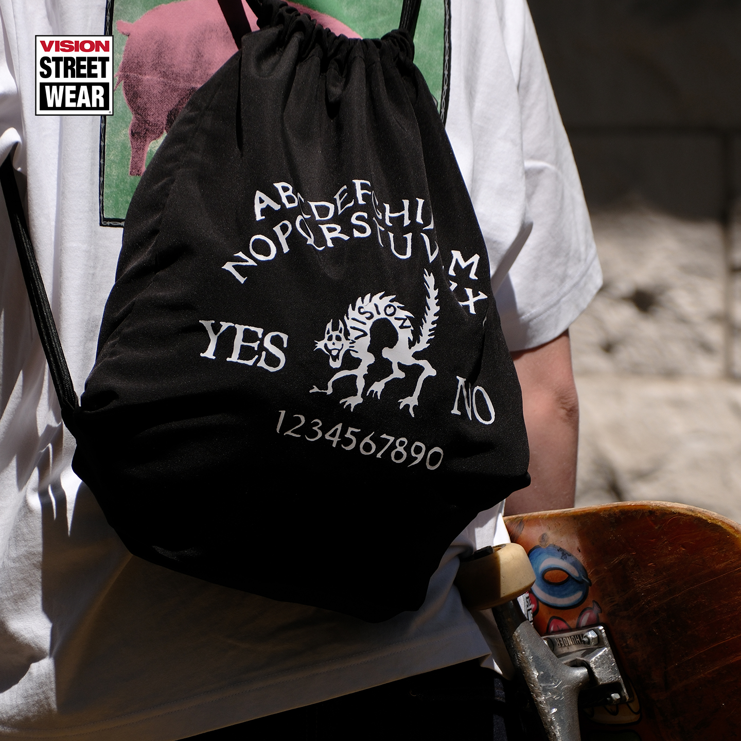 VISION 通灵板系列印花可调节便携大容量束口袋休闲黑色