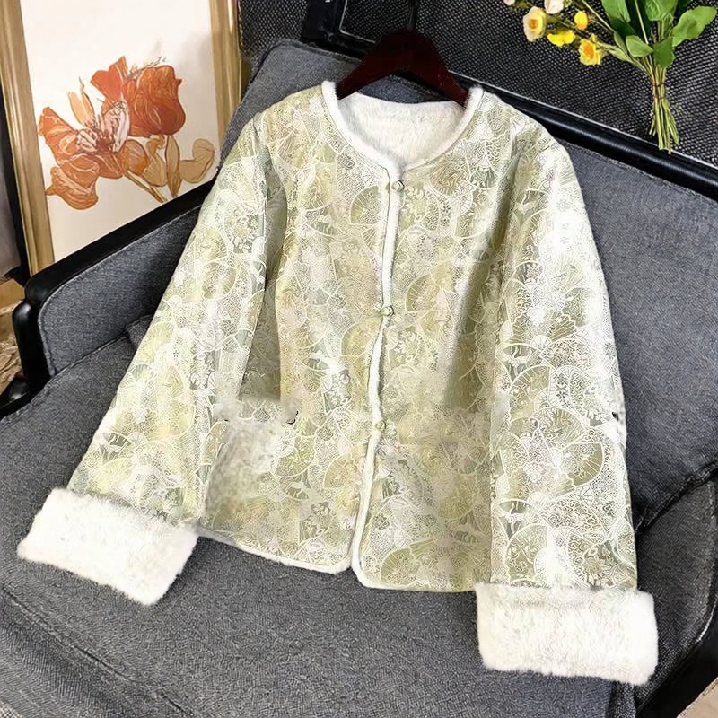 非遗织花新中式国风冬季加毛棉衣外套2025年新款唐装圆领棉服691