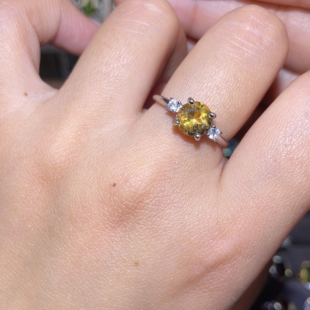 黄晶戒指银S925镶嵌456667