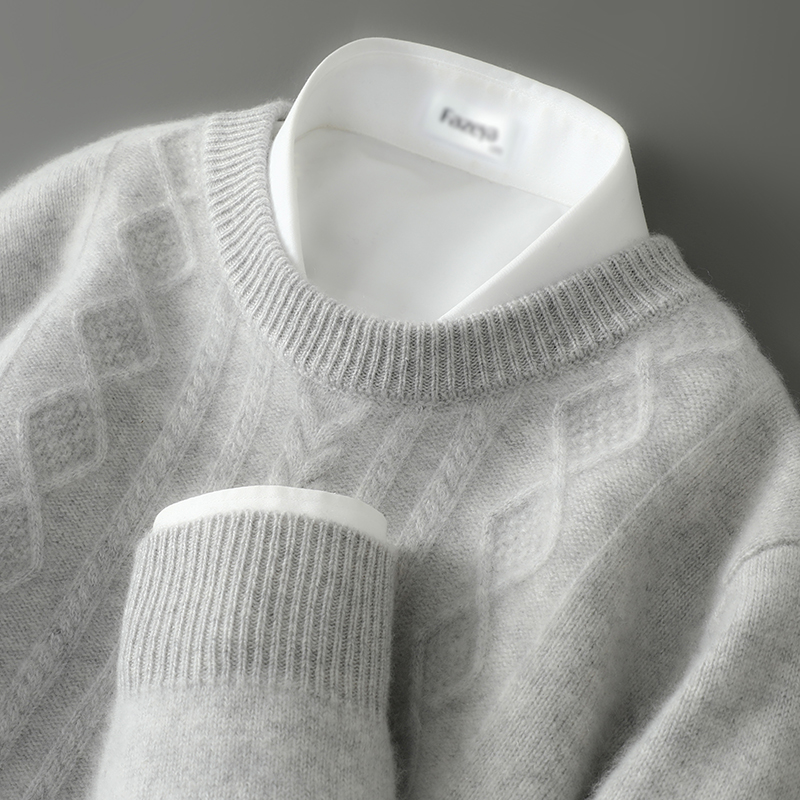 秋冬新款加厚100澳洲羊毛衫男圆领麻花套头简约宽松百搭羊毛针织