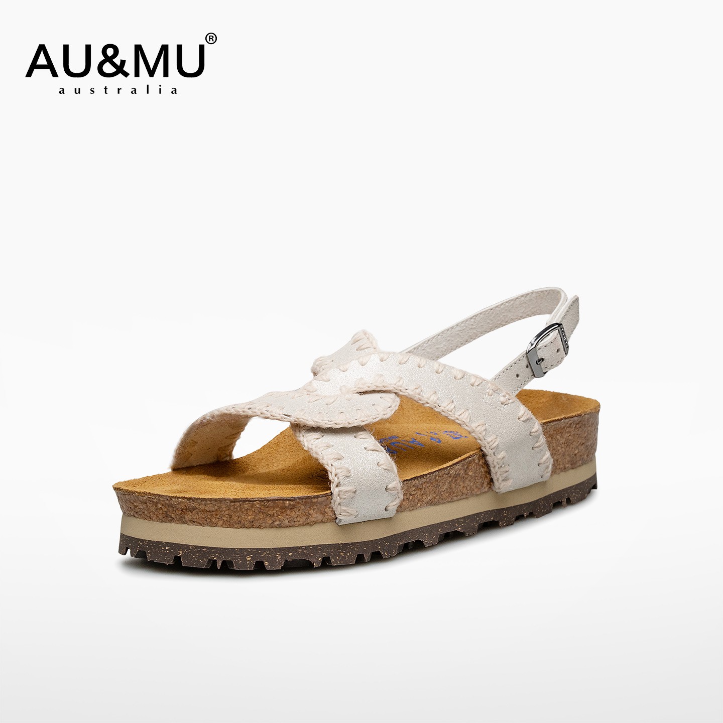 AUMU2025春夏新品软木底勃肯女鞋外穿时尚编织通勤开车凉鞋2107