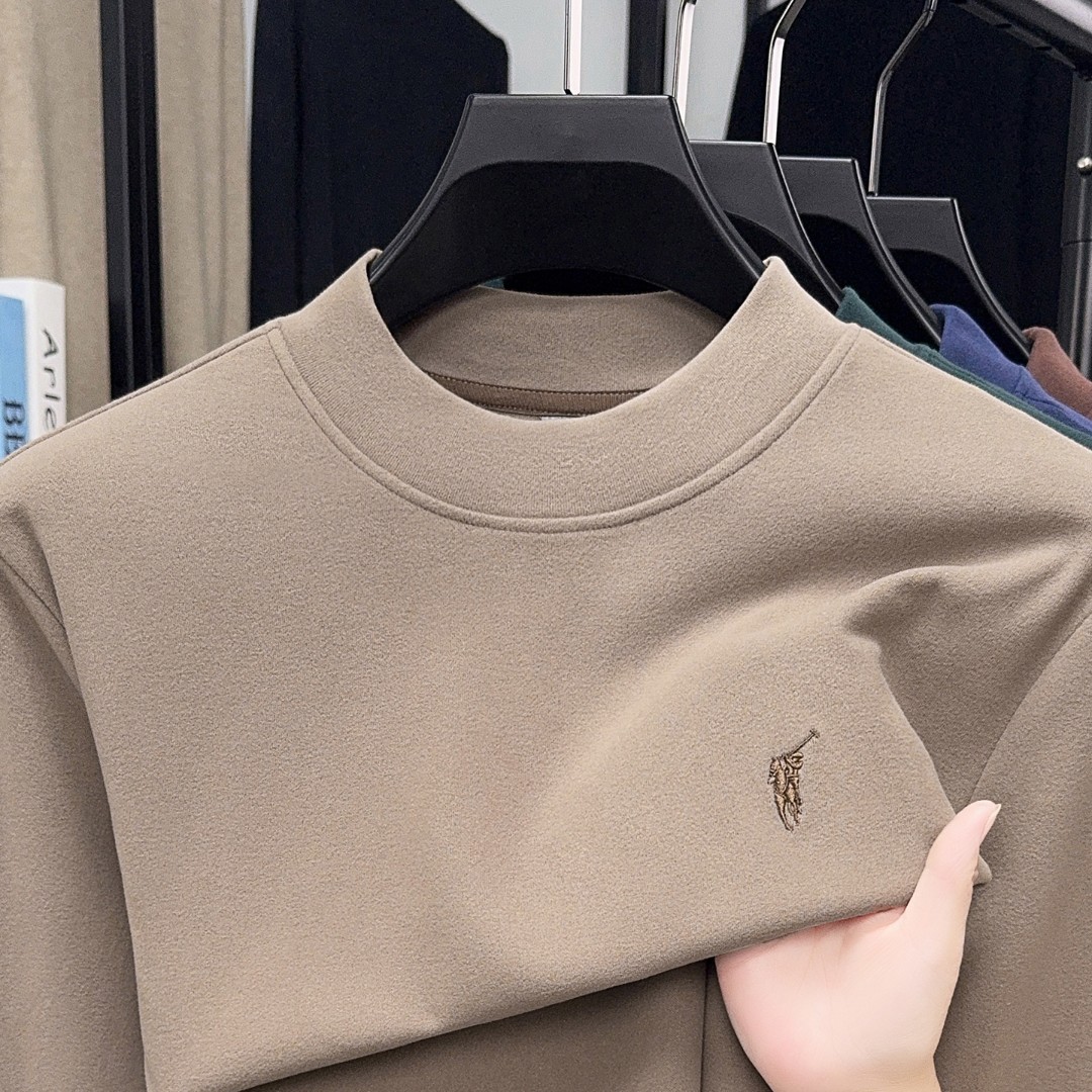 双面德绒30-40岁男士打底衫半高领长袖t恤男士秋冬季内搭保暖秋衣