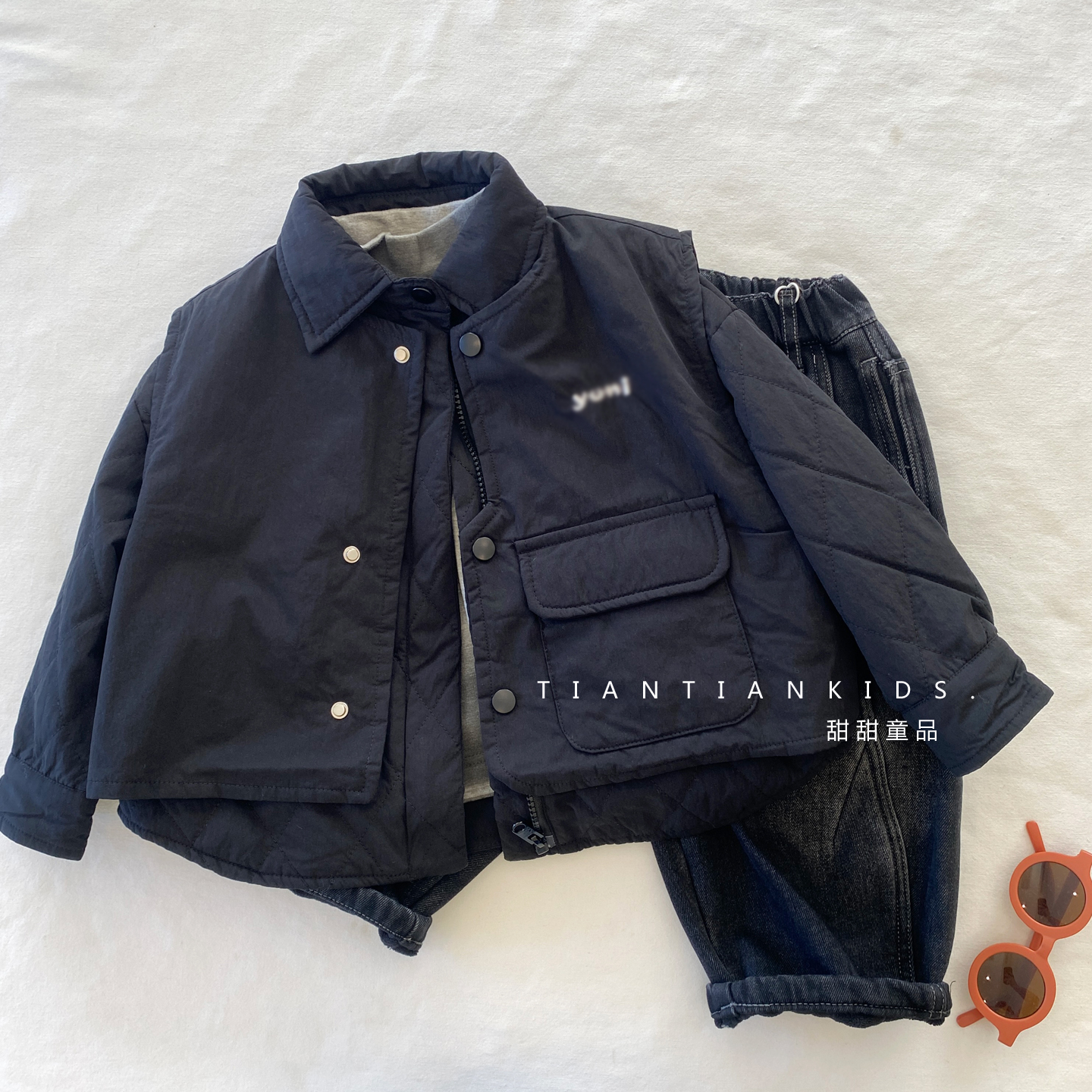 【我是小童】真两件绣花马甲棉外套男童秋冬百搭宽松翻领上衣女童