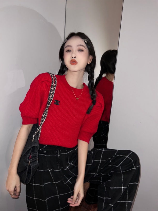 小香风短袖针织上衣