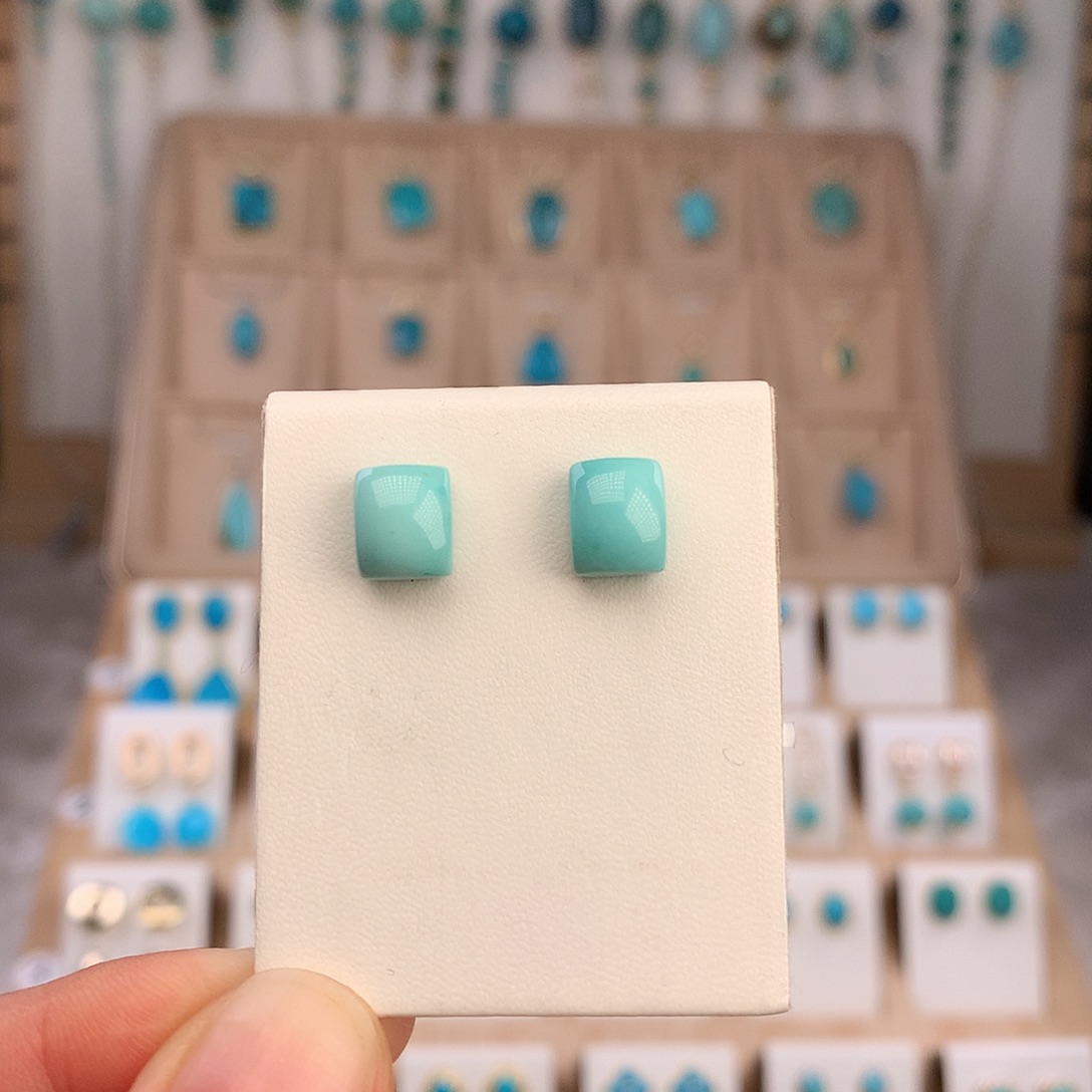 绿松石银S925镶嵌耳饰