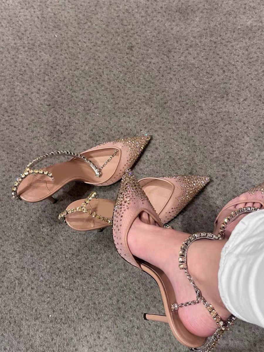 尖头细跟高跟鞋休闲风夏季时尚气质浅口半拖胶粘包头防滑鞋子