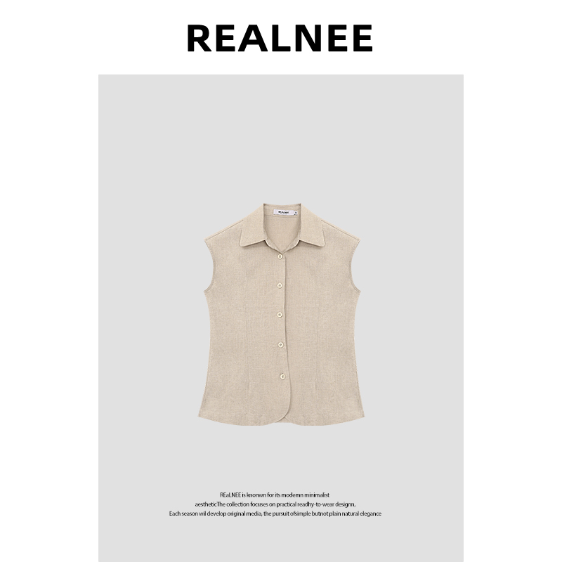 【米兰际遇】“亚麻衫”时尚气质叠穿无袖衬衫领马甲RLMMT4XM03512
