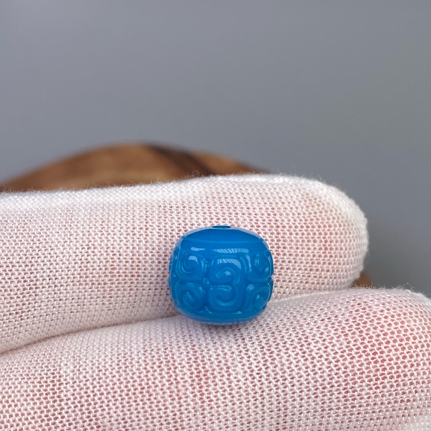 雪巴琉璃精工暴力蓝色回纹老型顶珠腰珠文玩配饰金刚猴头配饰