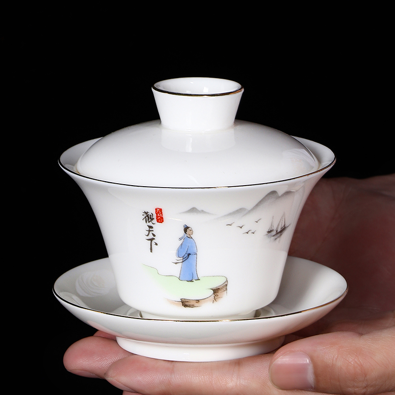 陶瓷功夫茶具白瓷三才盖碗大容量家用办公泡茶碗