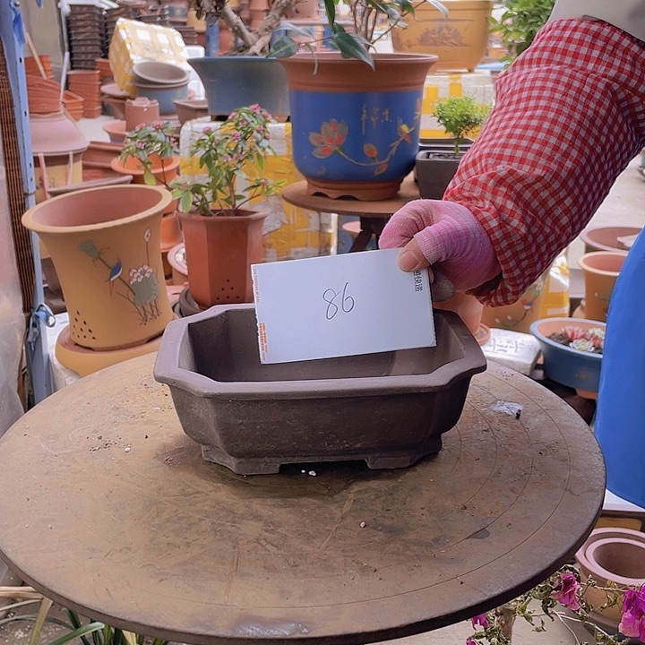 紫砂23切角马槽花盆花盆