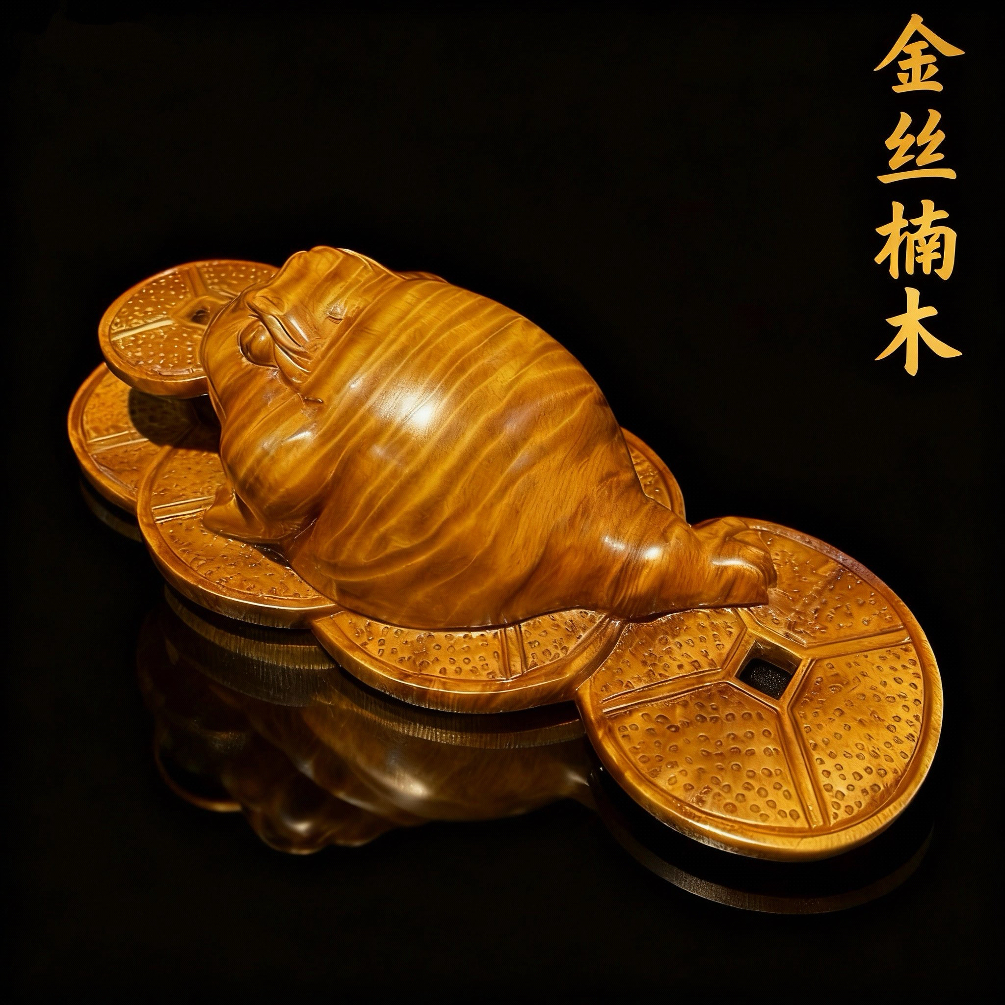 金丝楠木金蟾手工雕刻摆件