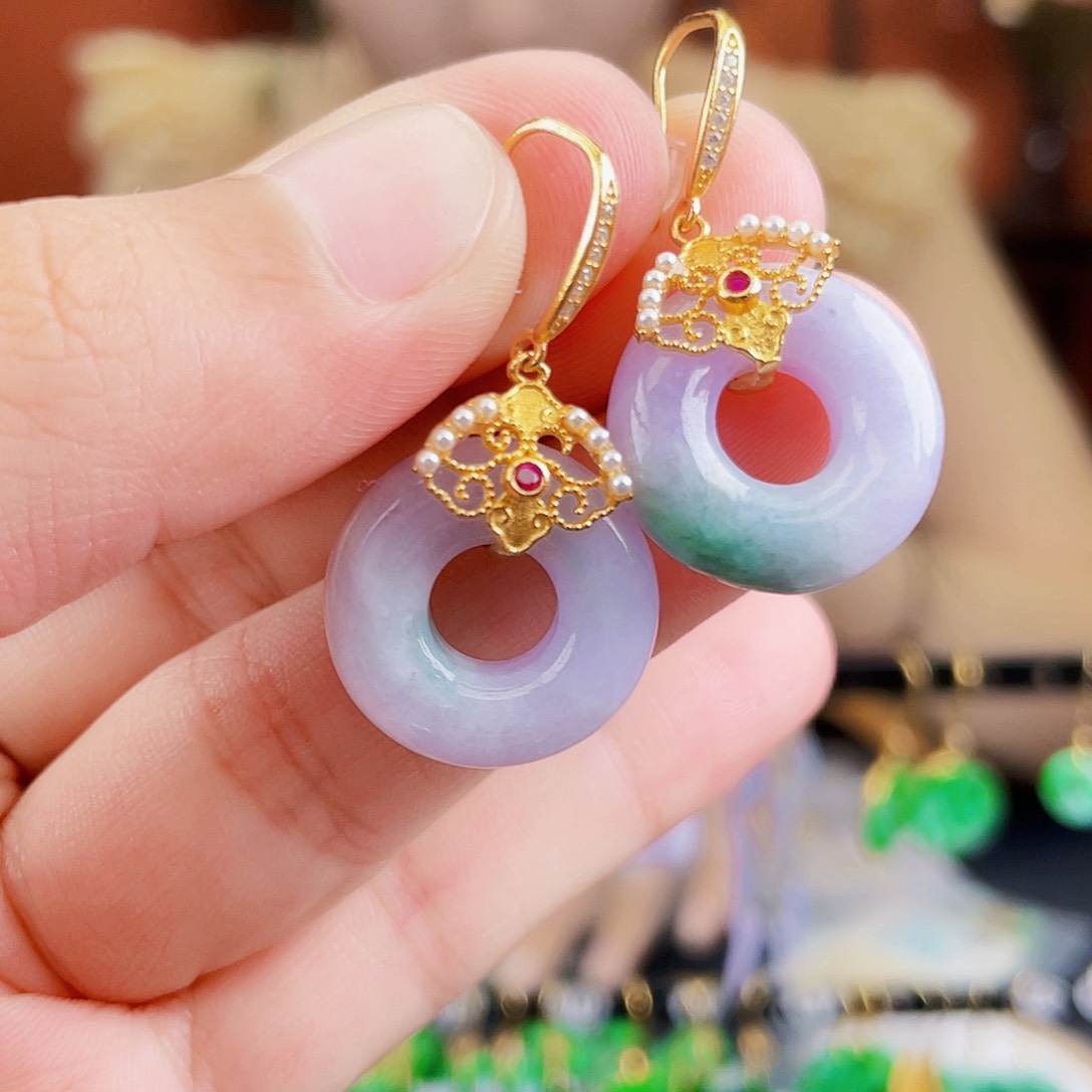 翡翠银S925镶嵌耳饰饰品