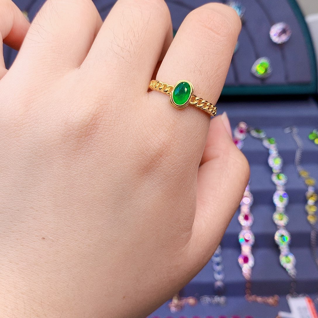 祖母绿戒指银S925镶嵌