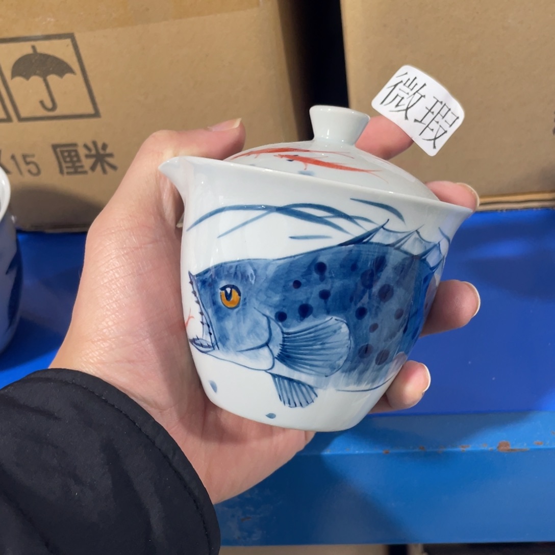 釉下手绘茶具微瑕