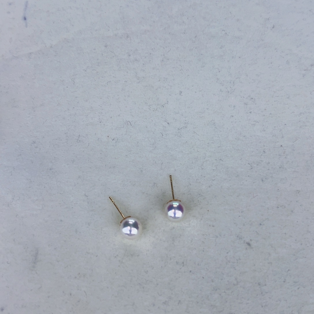海水珍珠海水akoya天女耳钉7-7.5mm18K金镶嵌
