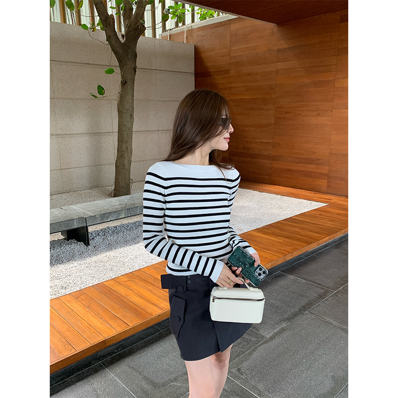 芝芝【絶美腰线】春季女基础经典款条纹打底衫好穿显瘦毛衣