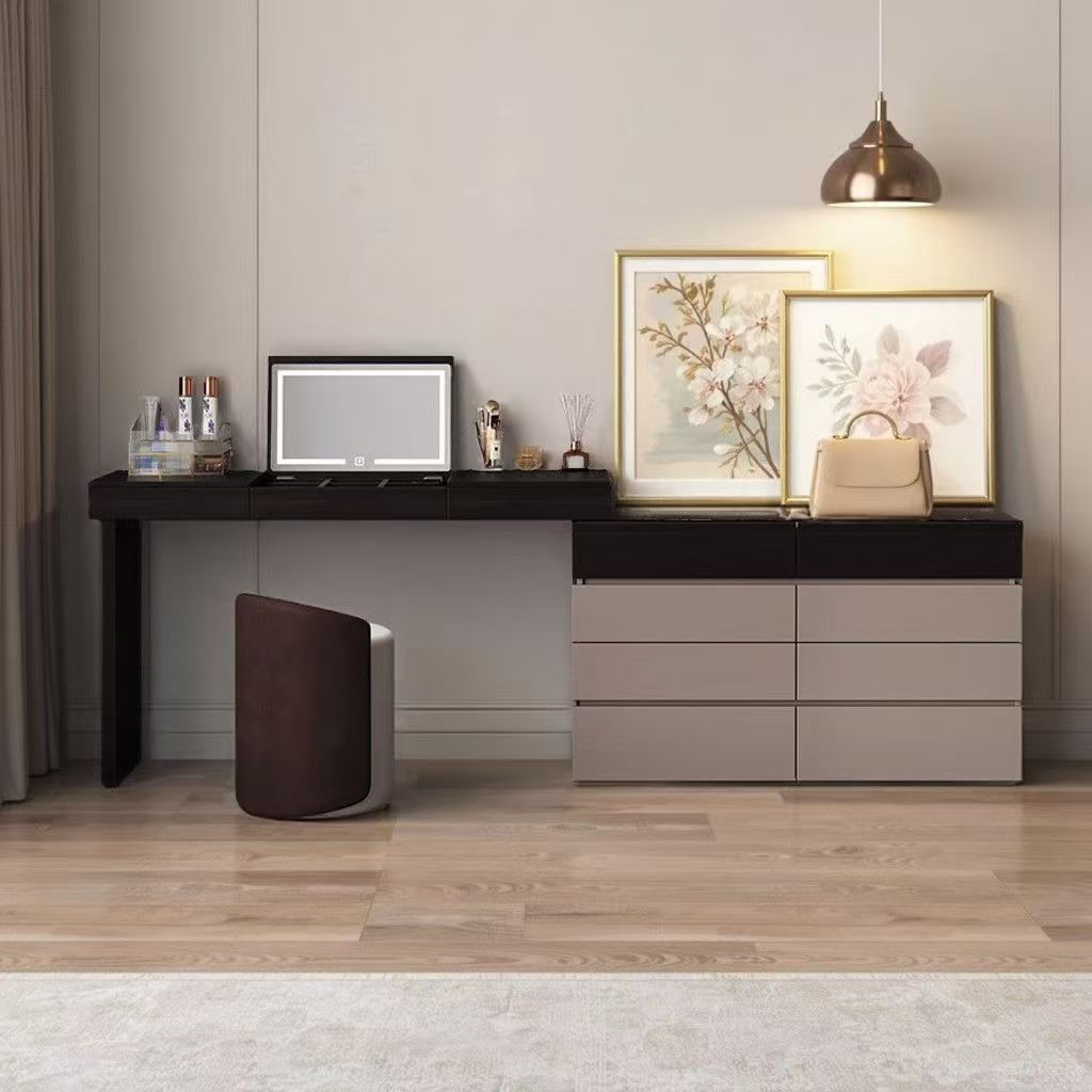 实木意式智能梳妆台斗柜一体首饰柜卧室床尾储物收纳柜翻盖化妆桌