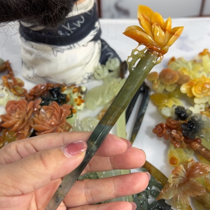 定制蛇纹石玉毛货发饰