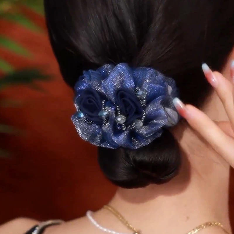 玫瑰花大肠发圈高级感丸子头盘发扎头发绳女简约懒人盘发发圈头饰