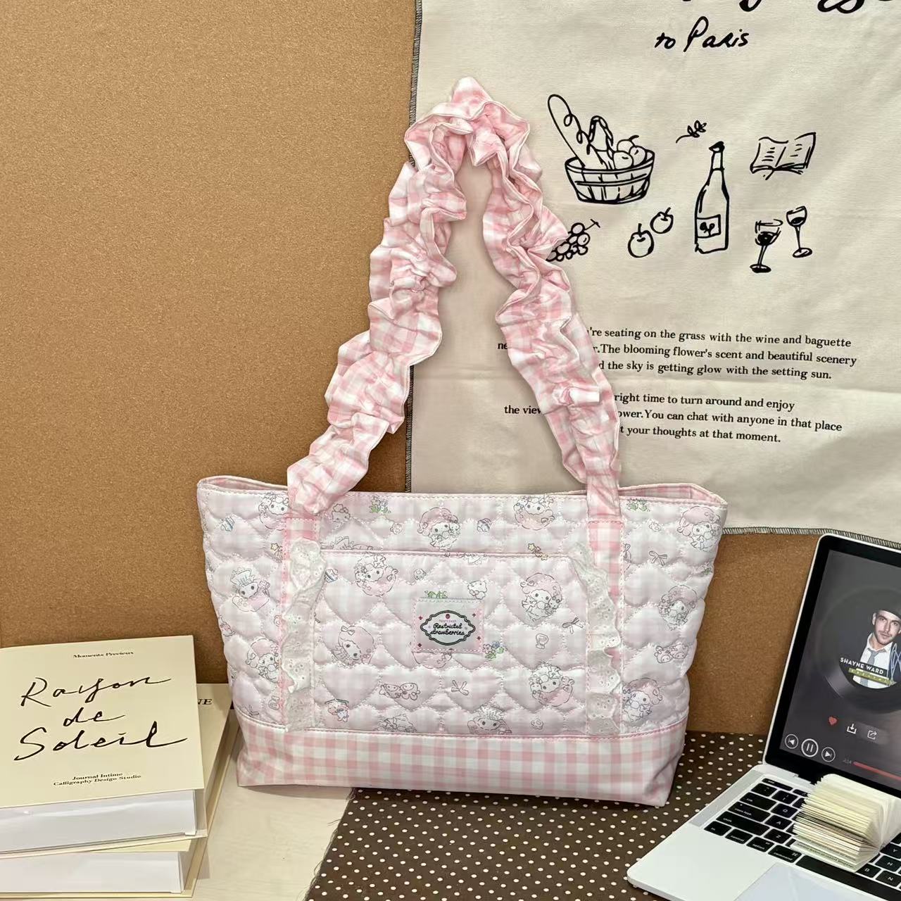 JuanJuan自制小众原创印花单肩手提托特包s018