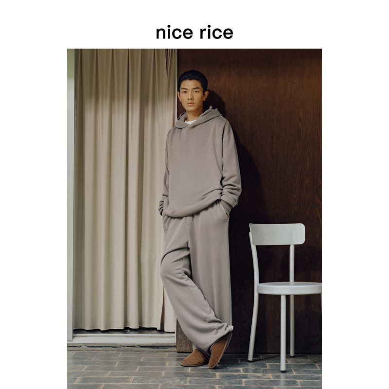nice rice好饭 25冬季新品285G宽松弯刀水洗针织长裤NHD12088
