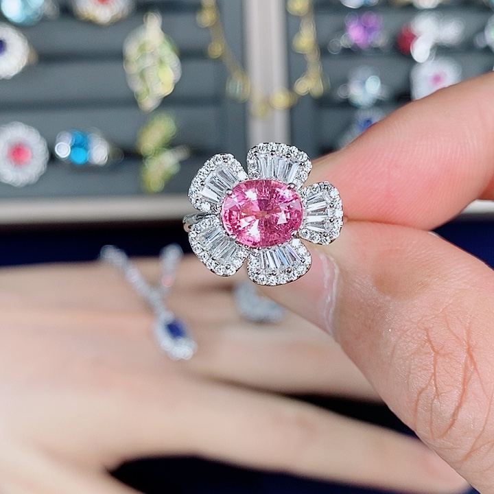 红色碧玺戒指银S925镶嵌