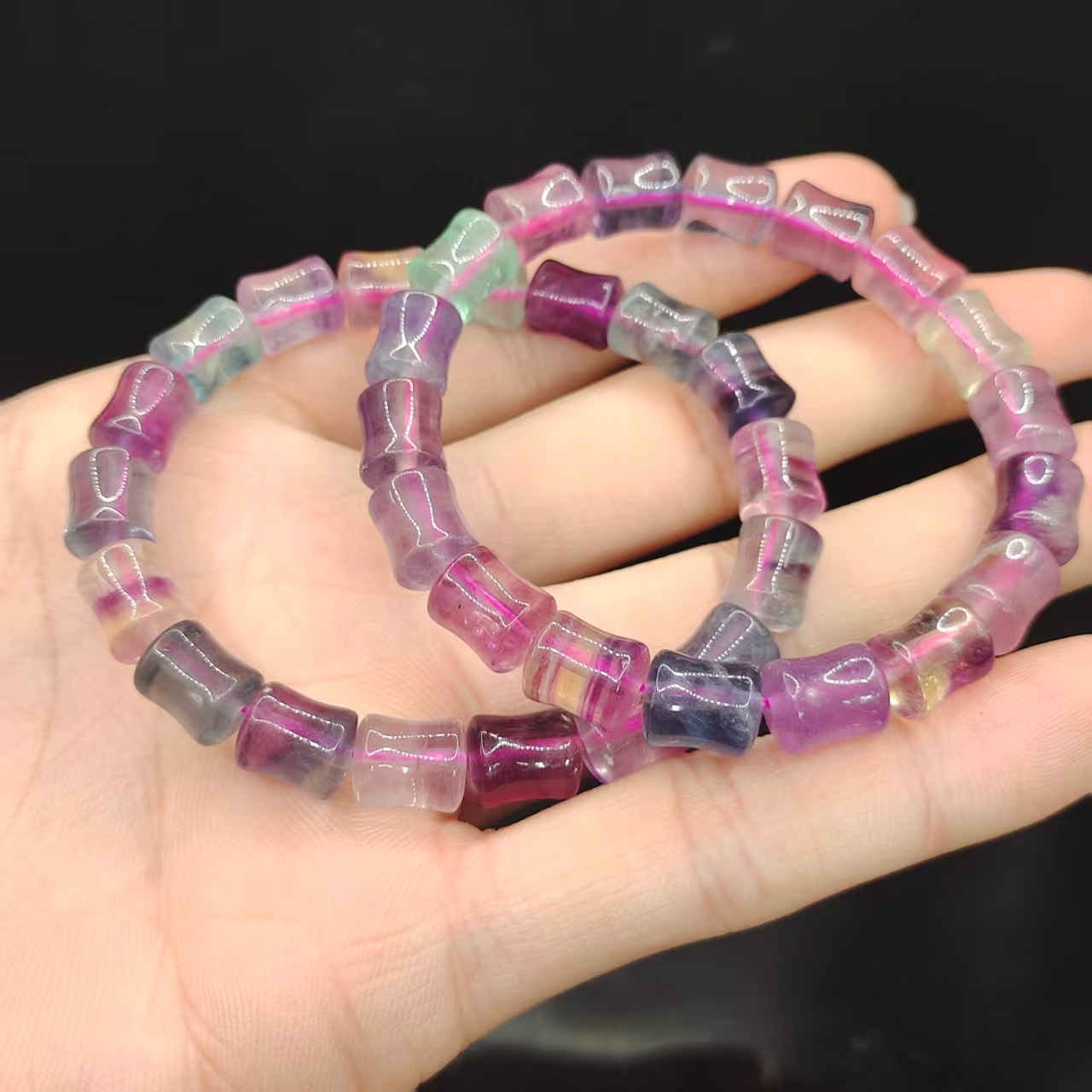 【龙龙严选】七彩萤石竹节单圈手串Z14【多样性发其一】约8mm+