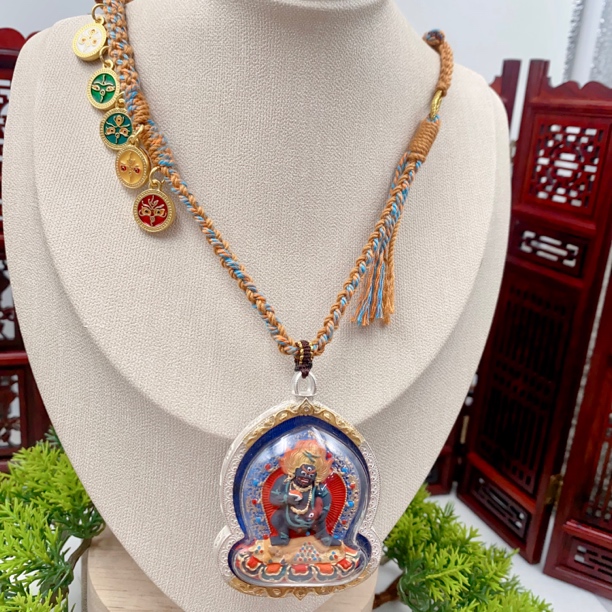 黑财 神吊坠五彩手工复古中古珠宝坠链红肉