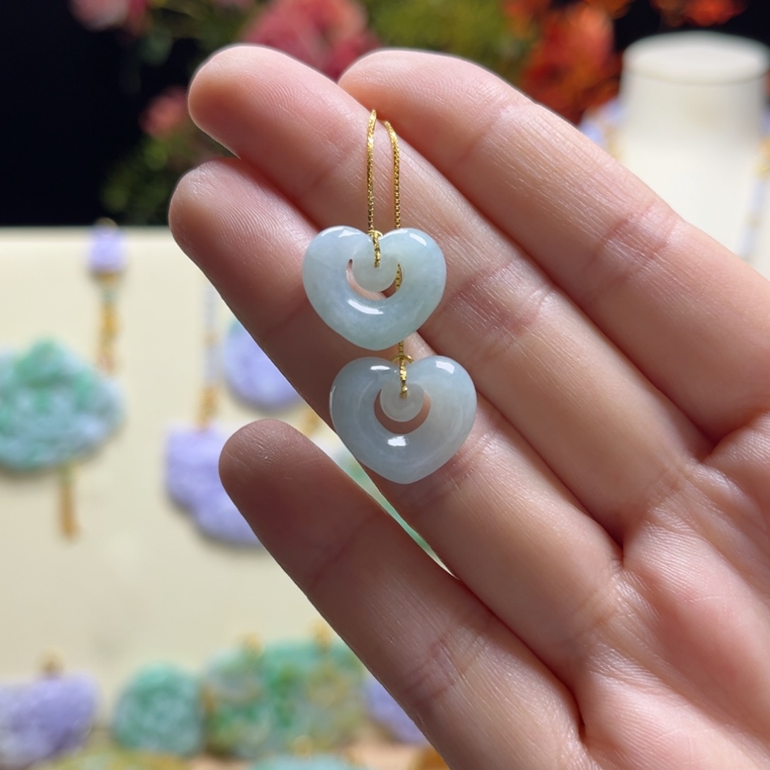 翡翠颈饰银S925镶嵌心心