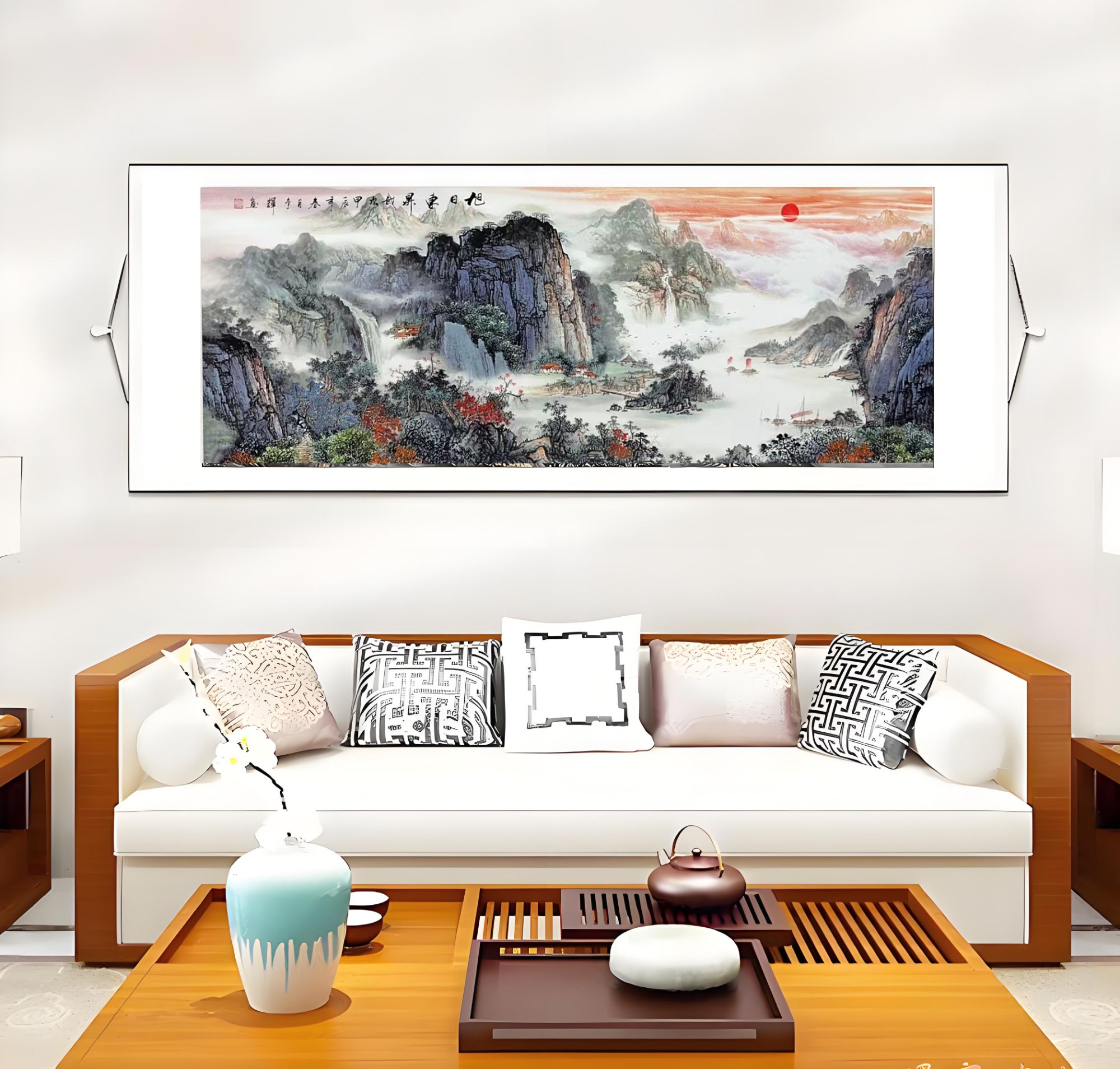 包邮六尺青《旭日东升》中堂玄关画走廊画办公装饰画卷画芯软轴装裱