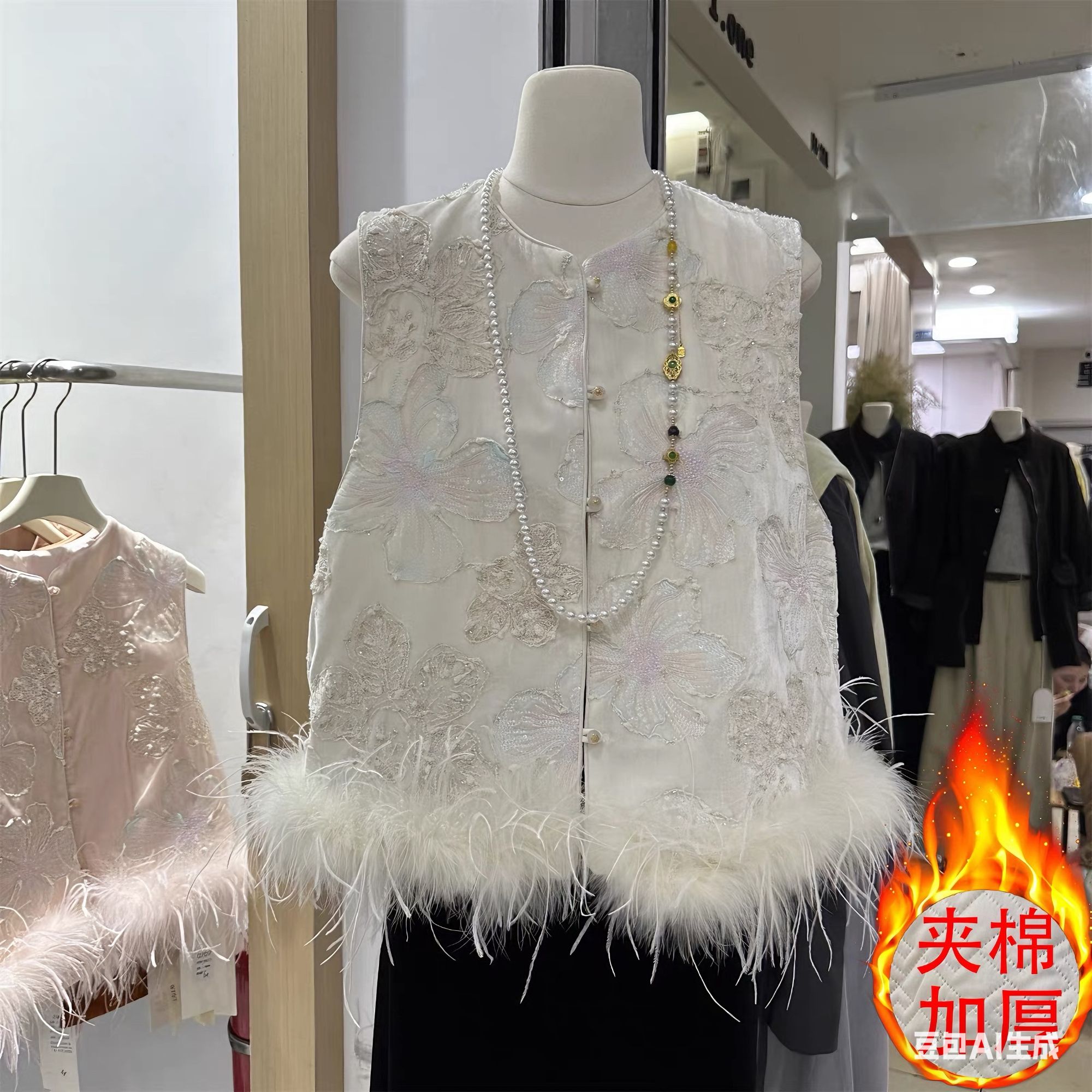 重工刺绣亮片加棉马甲女2025秋冬新款气质百搭上衣