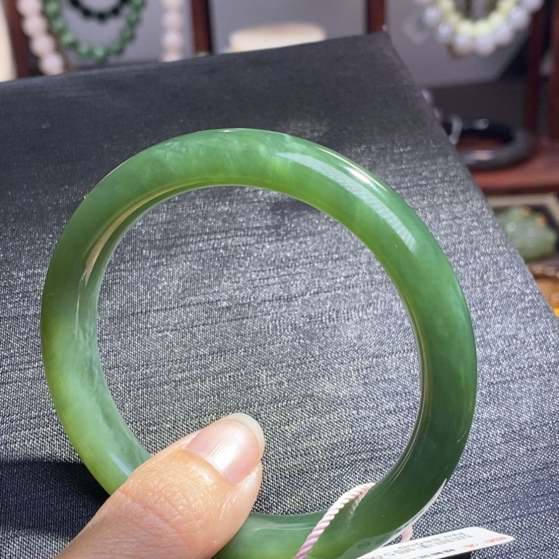 和田玉碧玉猫眼手镯56.2圈口未镶嵌