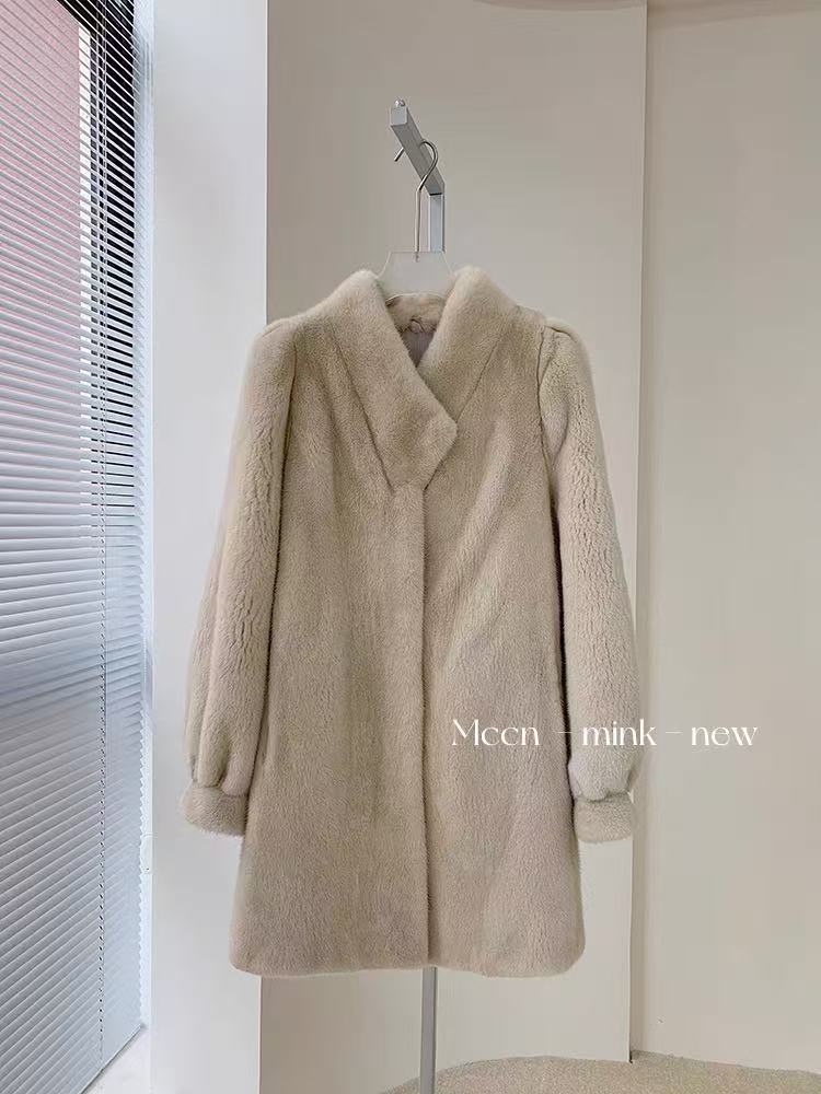 [一诺]2025新款长款冬貂皮大衣女水貂皮草进口天鹅绒裘皮大衣