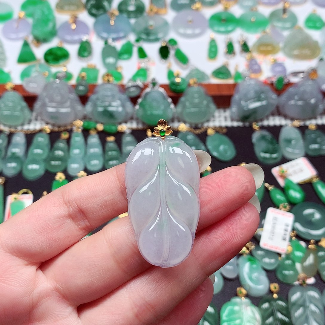 翡翠18K金镶嵌吊坠(不含链)天然翡翠A货