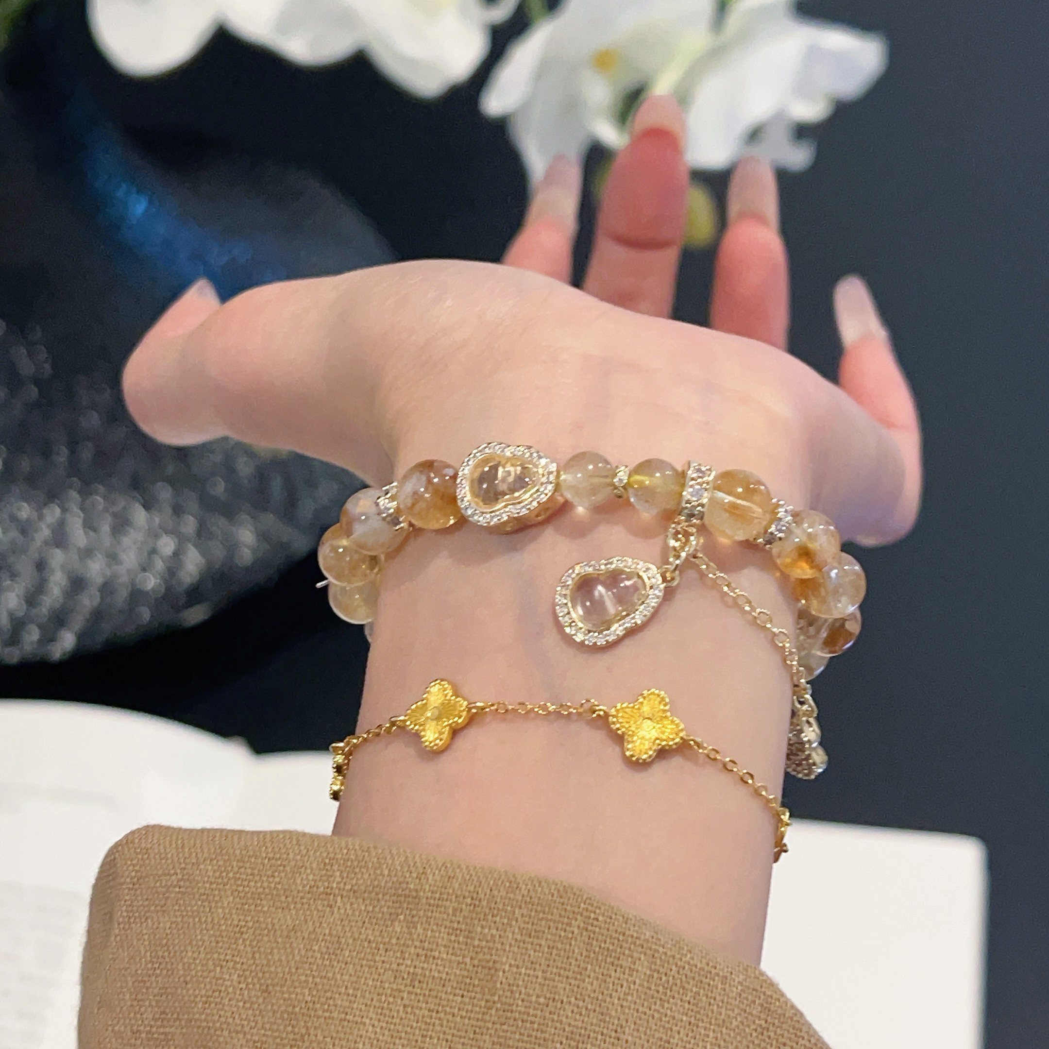 【把把胡】8m黄塔晶+白葫芦滴流原创设计手串天然水晶Y230