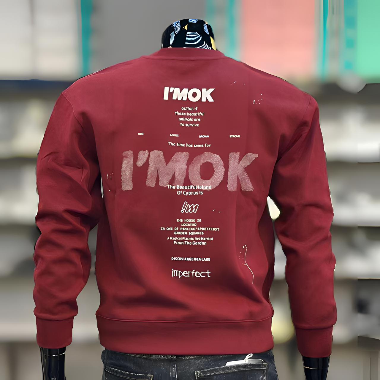 主航道2025母休印花休闲卫衣男士高级红色百搭圆领弹力上衣打底衫